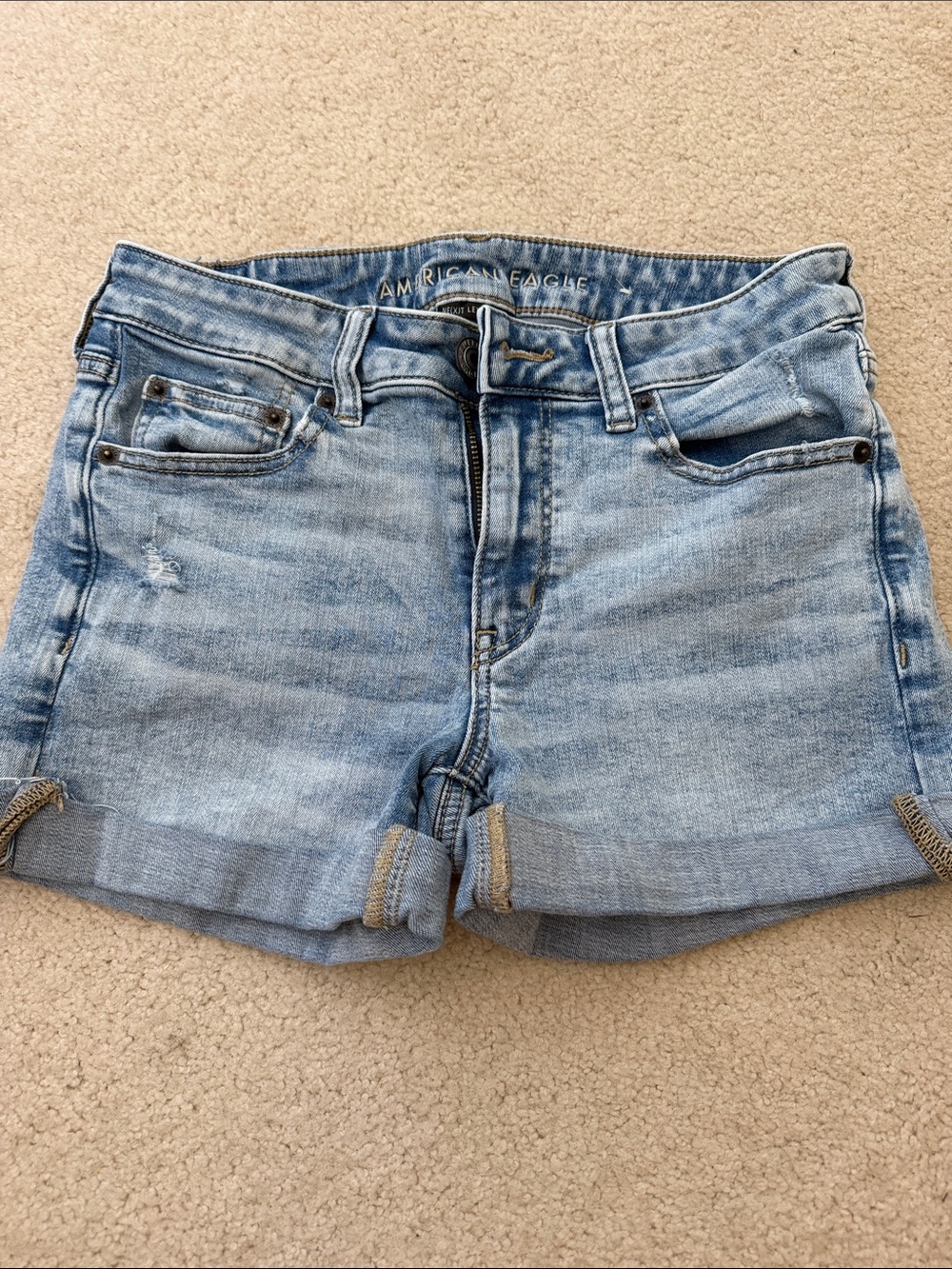 American Eagle Outfitters Light Wash Rolled-Hem Denim Shorts